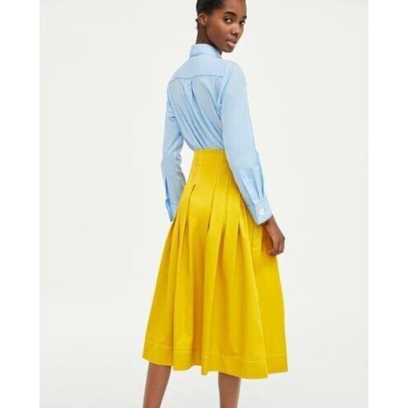 NWOT Zara mustard yellow pleated A-line midi skirt, XS - Picture 3 of 10
